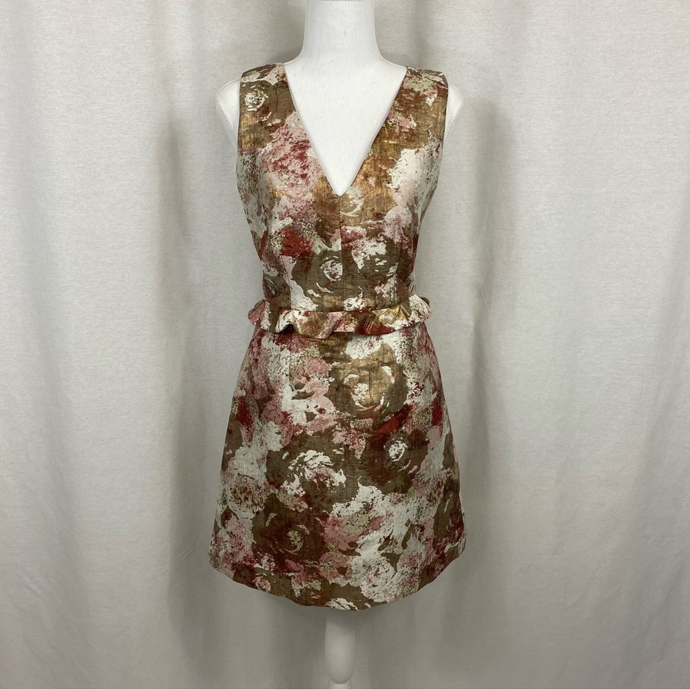 Hutch Brown and Cream A-line Mini Dress V-neck Sleeveless
